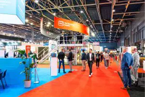 VICTAM International 2026 exhibition hall interior.